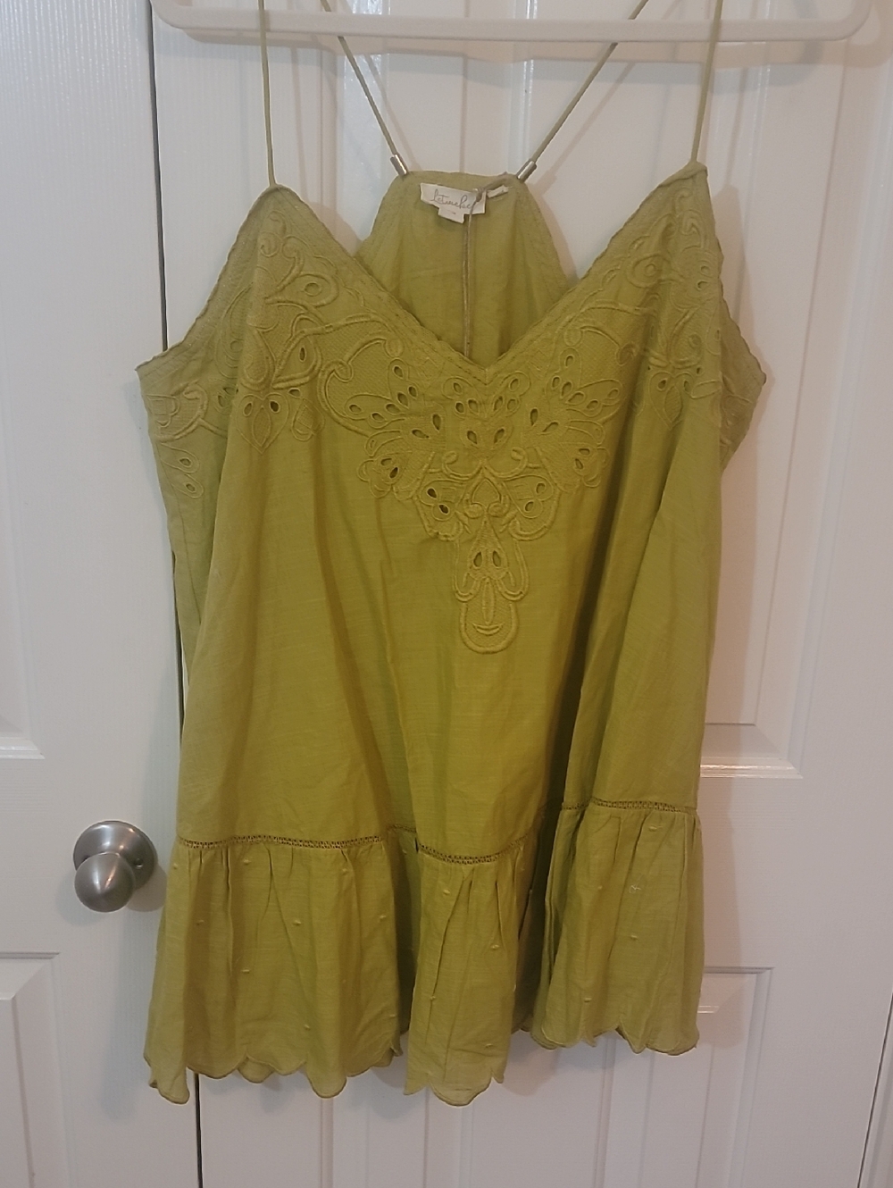 Embroidered Green Camisole Top with Adjustable Straps